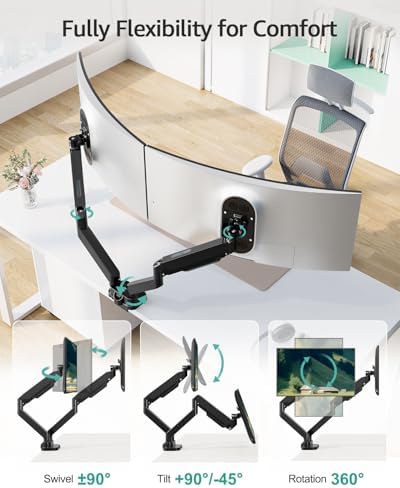 MOUNT PRO Dual Monitor Desk Mount for 39" Ultrawide Screen up to 33lbs, Heavy Duty Monitor Arm Double Gas Spring Arms for 2 Monitors, Adjustable Computer Monitor Stand with USB, VESA 75x75 100x100