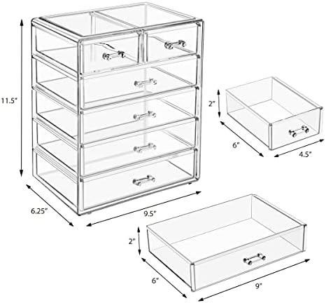 Sorbus 6-Drawer Makeup Organizer with Small & Wide Drawers (Clear)