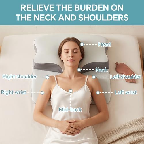ROYALAY Cervical Neck Pillow for Neck and Shoulder Pain Relief, Ergonomic Memory Foam Core with Cooling Cover, Neck Pillow for Sleeping, Support for Back Sleepers Includes 2 Machine Washable Covers