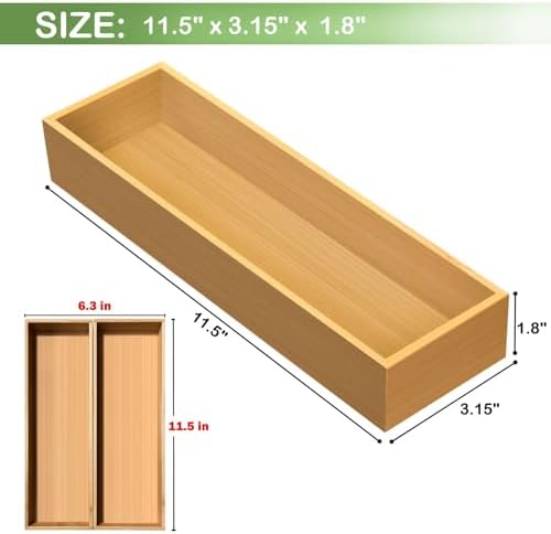 guiogc Bamboo Drawer Silverware Organizer 11.5" x 3.15" x 1.8" Set of 2