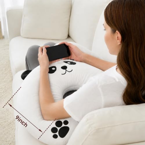 Lap Pillow, Cute Panda Crochet Pillow for Knitting, Crafting, Gaming, Reading and Phone Use on Bed, Sofa or Chair, U-Shaped Wrap Around Arm Support Cushion and Neck Pillow
