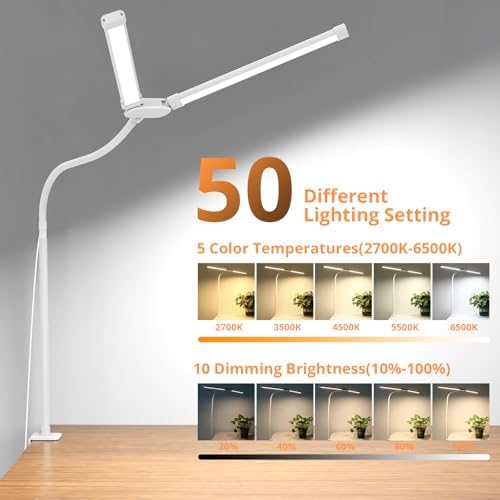 Woputne Flexible Dual Head Desk Lamp, Super Wide & Bright 960LM,12W Adapter
