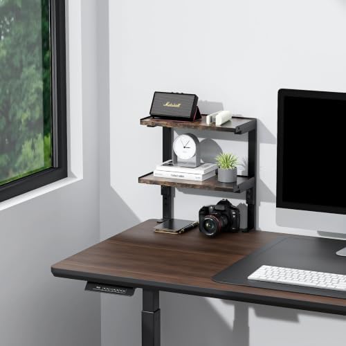 Spacrea Clamp on Desk Shelf, 2 Tier Office Desk Shelves Organizer, Wood Desktop Supplies Storage Rack, Desk Organizers and Accessories (Wood)