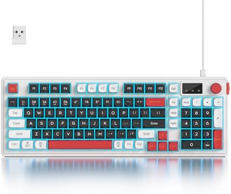 Fogruaden 96% Wireless Silent Quiet Gaming Keyboard with Number Pad & Knob, Mechanical Feel, Spill-Resistant, Multimedia Keys, Wired/BT/2.4G, USB Rechargeable Membrane Computer Keyboard for Win/Mac