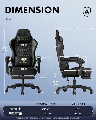 GTPLAYER Gaming Chair, Comfort Computer Office Chair for Adults, Green