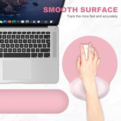 AIMSA Mouse Pad with Wrist Rest Support, Keyboard Wrist Rest Set, Ergonomic Memory Foam Mousepad for Computer Keyboard, Easy Typing and Pain Relief, Pink