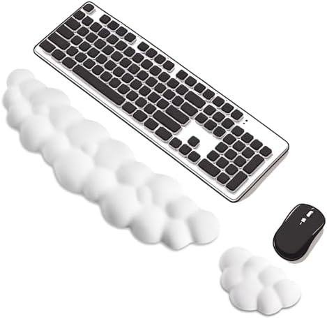 Keyboard Wrist Rest Mouse Wrist Support Set, Cloud Keybroad Wrist Rest Pad with Non-Slip PU Base, Memory Foam Wrist Rest for Pain Relief Computer Laptop Gaming Home Office, White