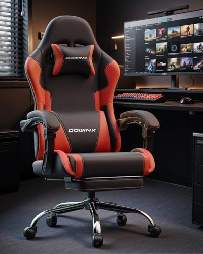 Dowinx Ergonomic Gaming Chair with Footrest & Massage Lumbar, 2D-Linkage Armrests for Computer Chair 330lbs with Headrest Pillow for Office, Home, Streaming and Long Gaming Sessions, Red