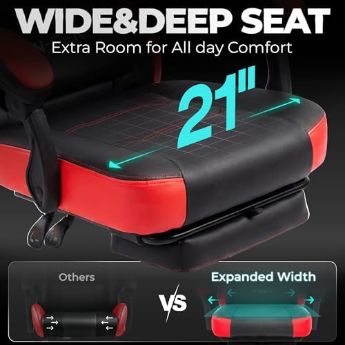 N-GEN GAMING Big & Tall Gaming Chair with Footrest, Lumbar Support, Red
