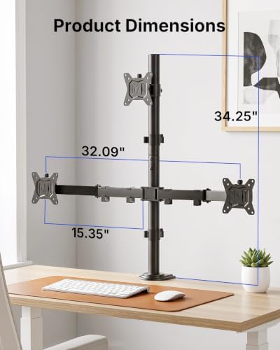 HUANUO Triple Monitor Mount for 13-32 Inch Monitors, Holds 22 lbs per Arm