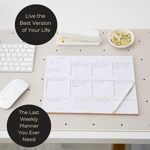 BLU MONACO | Undated Weekly Planner Notepad | Gold Edge Desk Pad 8.5 x 11 with Tear Off Sheets | Weekly Planner with To Do List for Work Desk Organization