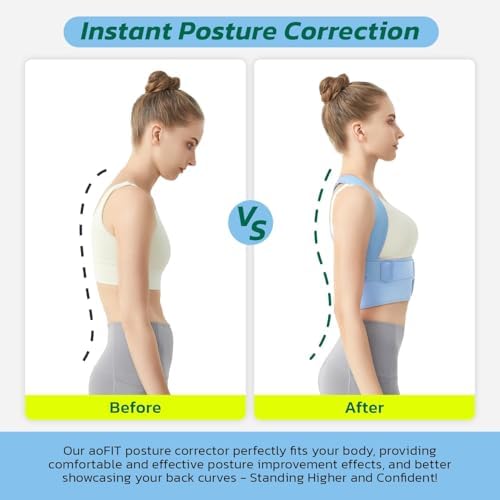 AOFIT Posture Corrector for Women, Upper Back Brace for Pain Relief Blue M