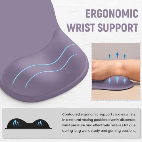 Ergonomic Mouse Pad with Wrist Rest, Gel Wrist Support, Lavender