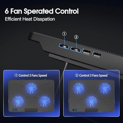 AIMIUZI Laptop Cooling Pad, Gaming Laptop Cooler with 6 Quiet Fans, Laptop Fan Cooling Pad Fits 12-17 Inch Laptop, USB Port Powered, 7 Adjustable Height