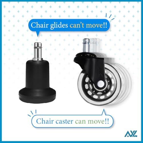 AXL Chair Glides for Office Chairs, Replace Casters with 2.4 Inch (61mm) Stationary Feet,High Bell Stationary Feet, Replace Wheels with Durable Glides – 5 Pack(High)