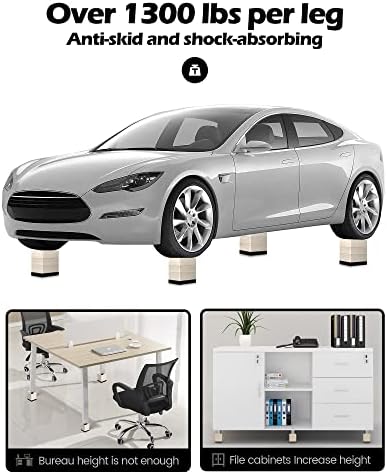 Furniture Risers, Tclouda Bed/Sofa/Desk/Table/Chair Leg/Fridge Lifts to 1.5, 3 and 4 in, Rectangle Adjustable Risers Blocks for Extenders, Heavy Duty Supports Up to 1300 Lbs, 3 in-Apricot-Rectangle