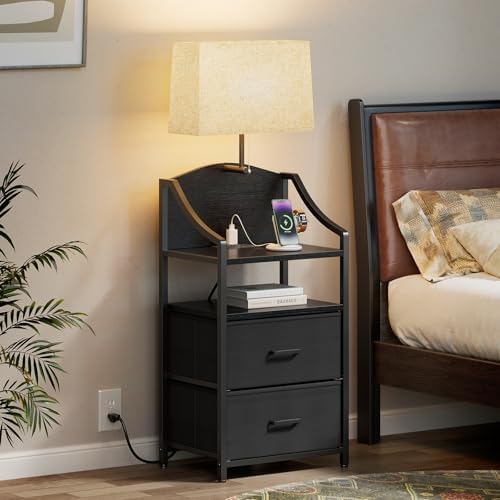 Evermagin 45" Tall Night Stand with Charging Station & Light