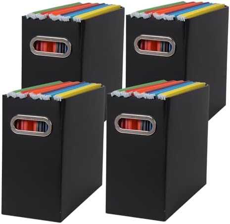 Collapsible File Organizer Box with Handle,12.20x5.11x9.84Inches, Filing Organizer for Home or Office, Small Portable File Box(4 Packs, Black)