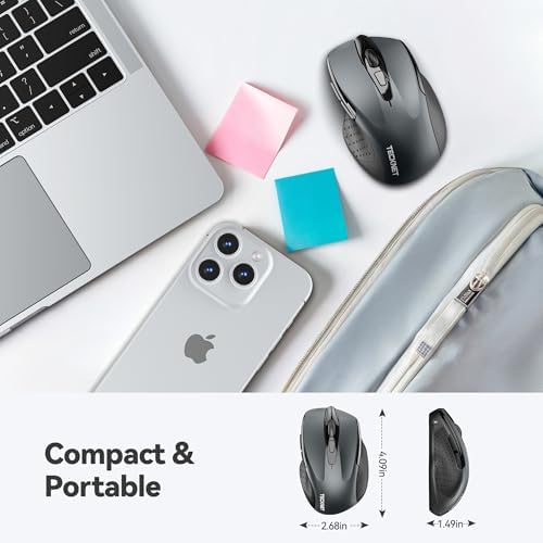 TECKNET Wireless Mouse, 2.4G Ergonomic Computer Mouse, 2600 DPI, Grey