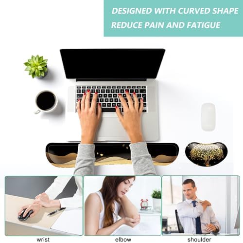 Keyboard Wrist Rest Mouse Wrist Support Set, Memory Foam Wrist Rest Pad for Computer Laptop Keyboard Mouse, Ergonomic Wrist Cushion Support for Typing Pain Relief, Gaming Home Office, Tree
