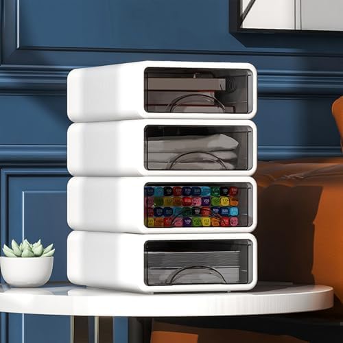 Desk Organizer with Drawers, Stackable Storage Drawers with Compartments Desktop Organization for Office Supplies, Makeup, Pencils, Tape, Erasers, Paperclips, Chargers (4 Pack White)