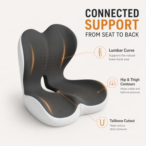 Ergonomic Memory Foam Seat Cushion for Tailbone Pain Relief, Suitable for Office Home Chair, Car and Wheelchair (Beige & Gray)