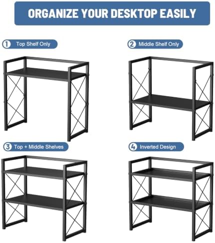 Adjustable Desktop Bookshelf, Metal Desk Shelf Organizer, Black