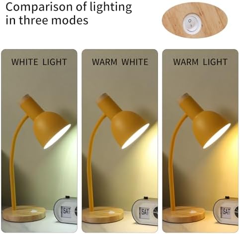 Adjustable Wooden Desk Lamp,Metal Shade Flexible Neck Table Lamp