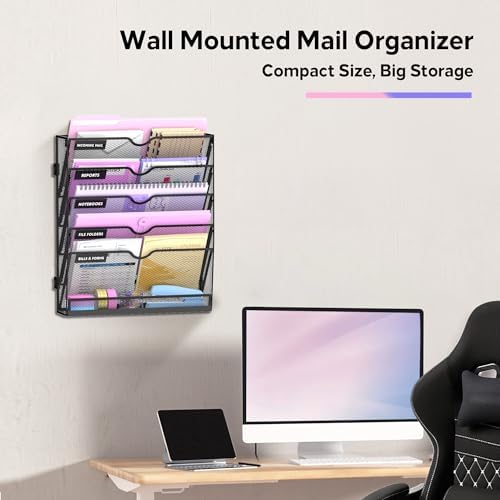 SUPEASY 6-Tier Wall File Organizer with Base, Wall Mounted File Holder