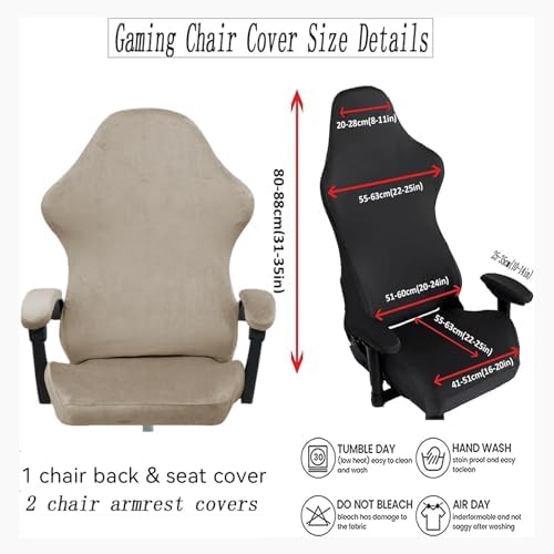 Gaming Chair Cover Set with Armrest Covers, Velvet Stretch Slipcover 1-Piece Form Fit Cover & Chair Armres Covers Included（no Chair） (Champagne Gray)