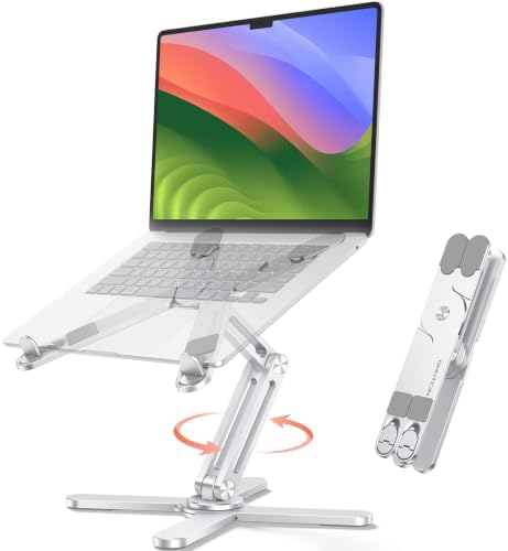 OMOTON LA10 360° Rotating Laptop Stand Riser Foldable for Desk, Silver