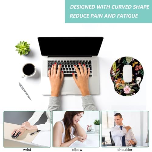 Mouse Pad with Wrist Support, Ergonomic Mouse Pad with Memory Foam Wrist Rest Cushion, Non-Slip Rubber Base Gaming Mice Pad for Home Office Computer Laptop, Flowers Birds