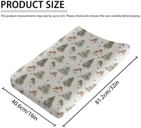Cute Watercolor Christmas Birds Trees Leaves Pattern Baby Changing Pad Cover, Unisex Christmas Nursery Diaper Changing Table Pad Mat Sheet for Boys Girls-16x32