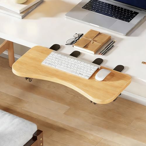 Natural,B52*24,Ergonomics Desk Extender Tray, Desktop Extender with 3/4 stand, 30"x9.4" Clamp on Table Mount Arm Wrist Rest Shelf, Small Table Edge Extender Tray, 90° Foldable Computer Arm Rest for De