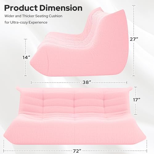 HABUTWAY Bean Bag Chairs Fireside Lazy Floor Sofa,3 Seater,Pink