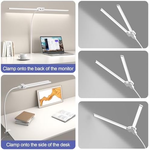 EppieBasic LED Desk Lamp, 24W Double Head Desk Light,Architect Clamp Task Table Lamp, Office Desk Lamps Super Bright Extra Wide Area Drafting Work Light for Workbench, Reading, Monitor