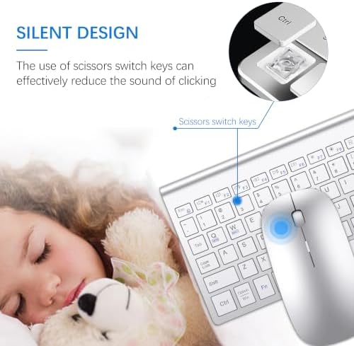 Wireless Keyboard and Mouse Ultra Slim Combo with Dual System- Silver White