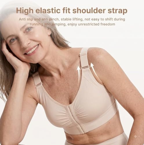 Fit Geno Posture Bra for Seniors, Wireless Front Closure Back Support Bra