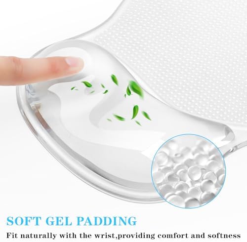 Mouse Pad with Wrist Rest,Ergonomic Mouse Pad with Comfortable Gel Wrist Rest Support and Non-Slip PU Base for Easy Typing Pain Relief, Durable and Washable (Transparent White)