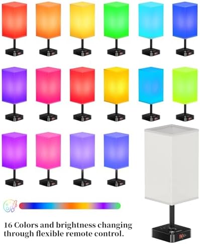 cozoo RGB Remote Bedside Lamp 16 Color Dimming for Nightstand Table White