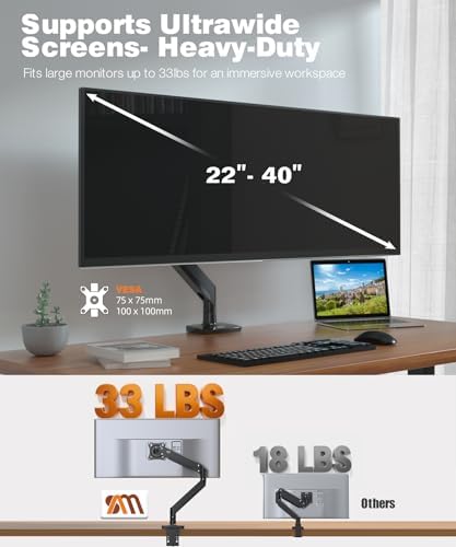 Ultrawide Monitor Arm for 22-43 Inch Monitors, Holds 33 lbs