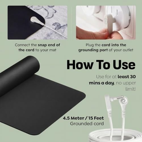 Grounding Mat, 24" x 16" Conductive Carbon Ground Pad with 15 Foot Cord, Non-Slip Rubber Backing, Portable Indoor Grounding for Desk, Floor, Home, Office, Wellness Routine