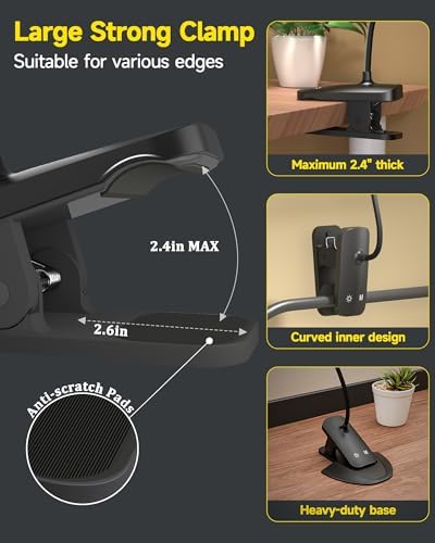 CUHIOY Rechargeable Clip on Light, Bed Headboard Reading Lamp, Black