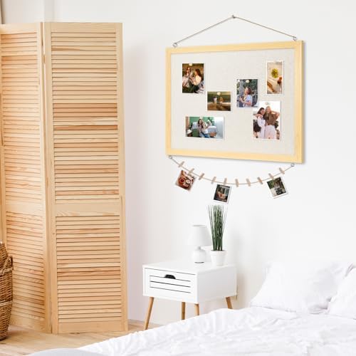DOLLAR BOSS Bulletin Boards with Linen, 24"x18" Cork Board, Natural Wood