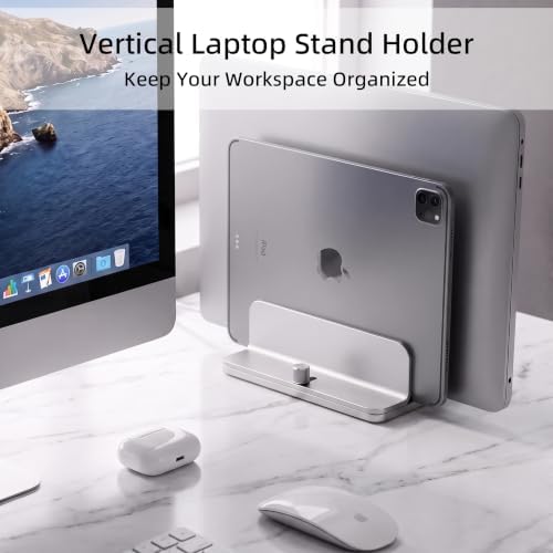 Vertical Laptop Stand, Dual Slot Adjustable Laptop Holder for Desk