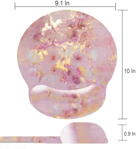 Pink Ergonomic Mouse Pad with Wrist Rest, Gaming Mouse Pad with Wrist Support,Gold Marble Mouse Pads for Desk for Women, Computer Mousepad with Non-Slip Rubber Base, Cute Office Desk Accessories