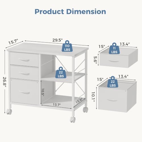 OLIXIS Mobile File Cabinet with 3 Drawers, Rolling Under Desk Storage