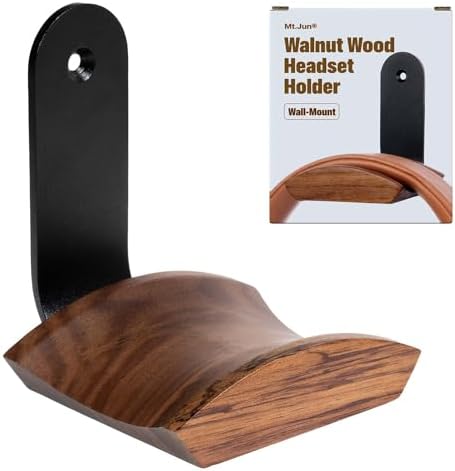 Walnut Wood Headphone Wall Mount, Wide Curved Headband Support (1 Pack)