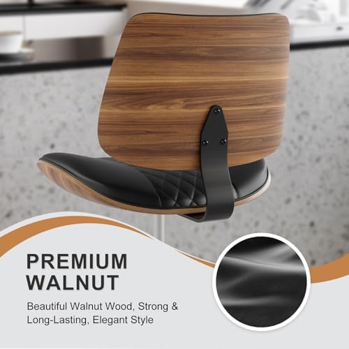 Drafting Chair with Adjustable Footrest, Rolling Walnut Stool, Black