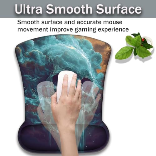 Ergonomic Keyboard Wrist Rest & Mouse Wrist Support Set with Lace Coaster, Gel Memory Foam Anti-Slip Base, Pain Relief for Typing, Mystical Skull